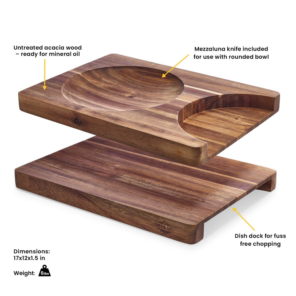 Solid wooden chopping board. With integrated dock and cutting bowl