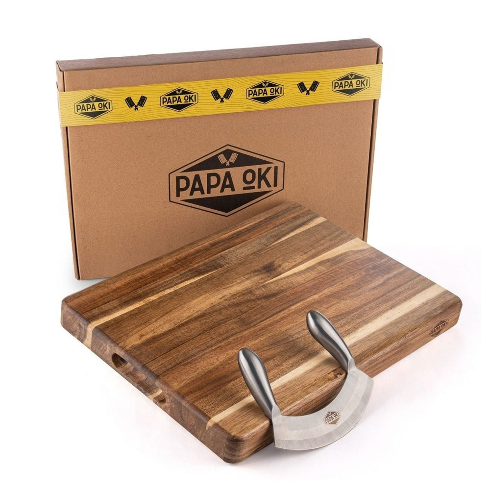 
                  
                    Wooden chopping board - with integrated dock and cutting bowl, plus FREE mezzaluna knife - Papa Oki
                  
                